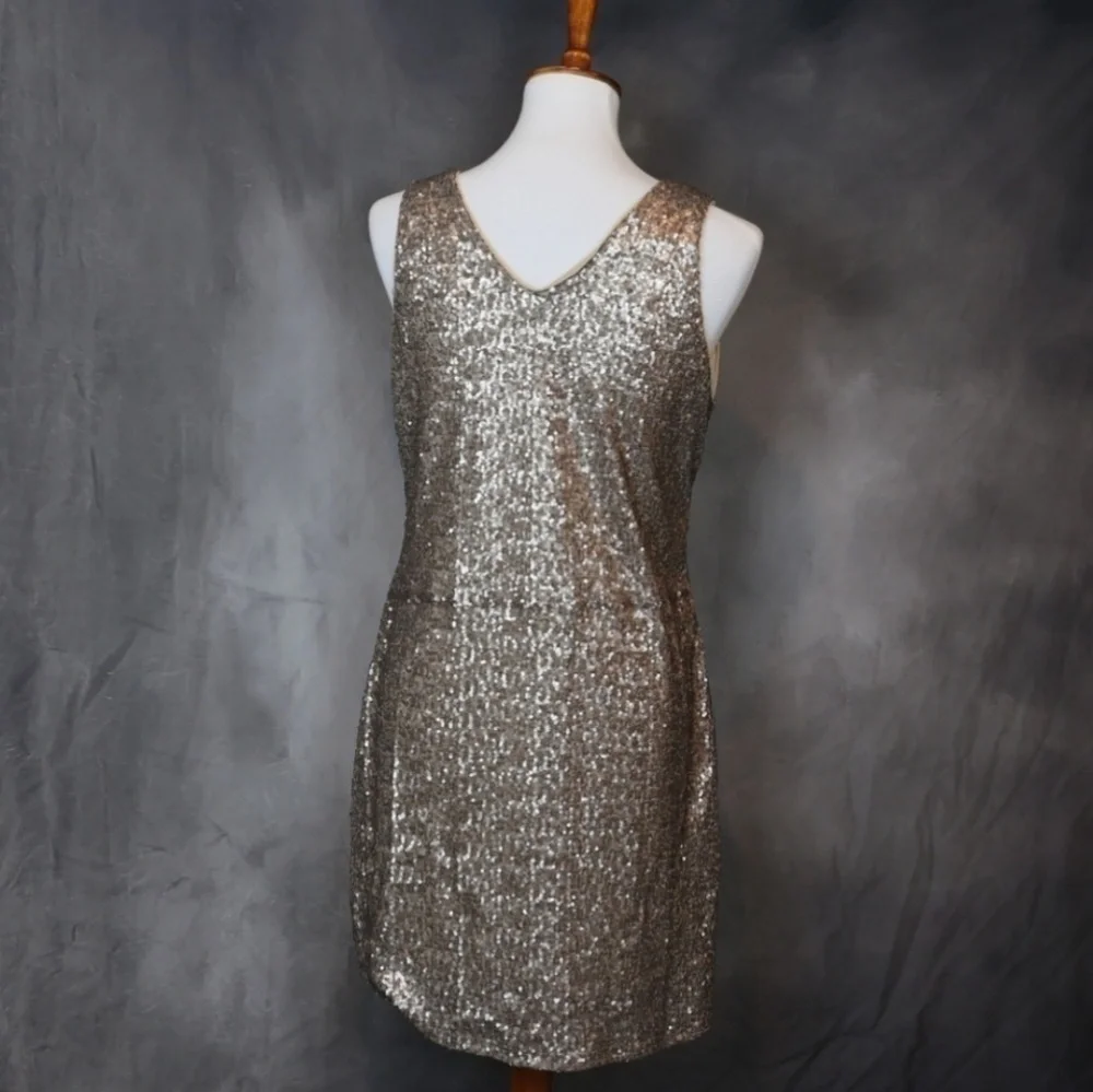 NWT Forever 21 gold sequin sheath dress L - Picture 2 of 4